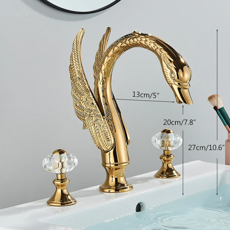 Saeuwtowy Golden Swan Bathroom Faucet With Dual Crystal Handles