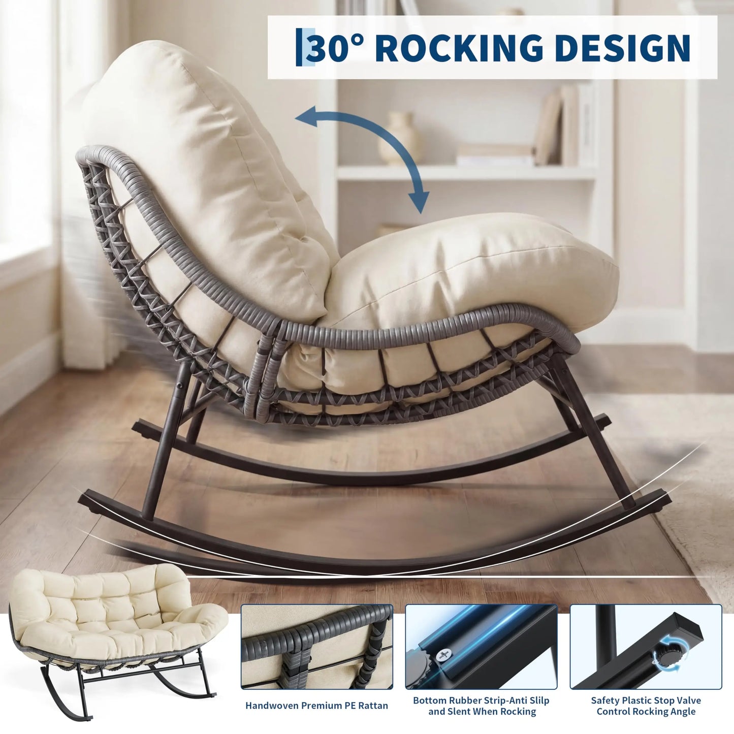 HobbyLane Double Papasan Rocking Chair With Ottoman Outdoor Oversized Wicker
