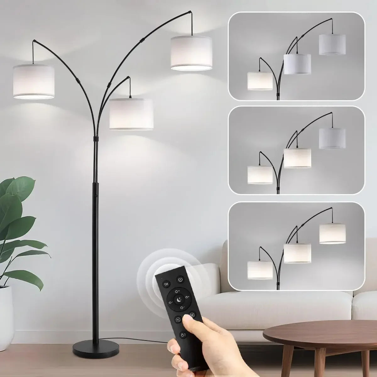 Arc Floor Lamp With Remote, 3 Color Temperatures, Dimmable