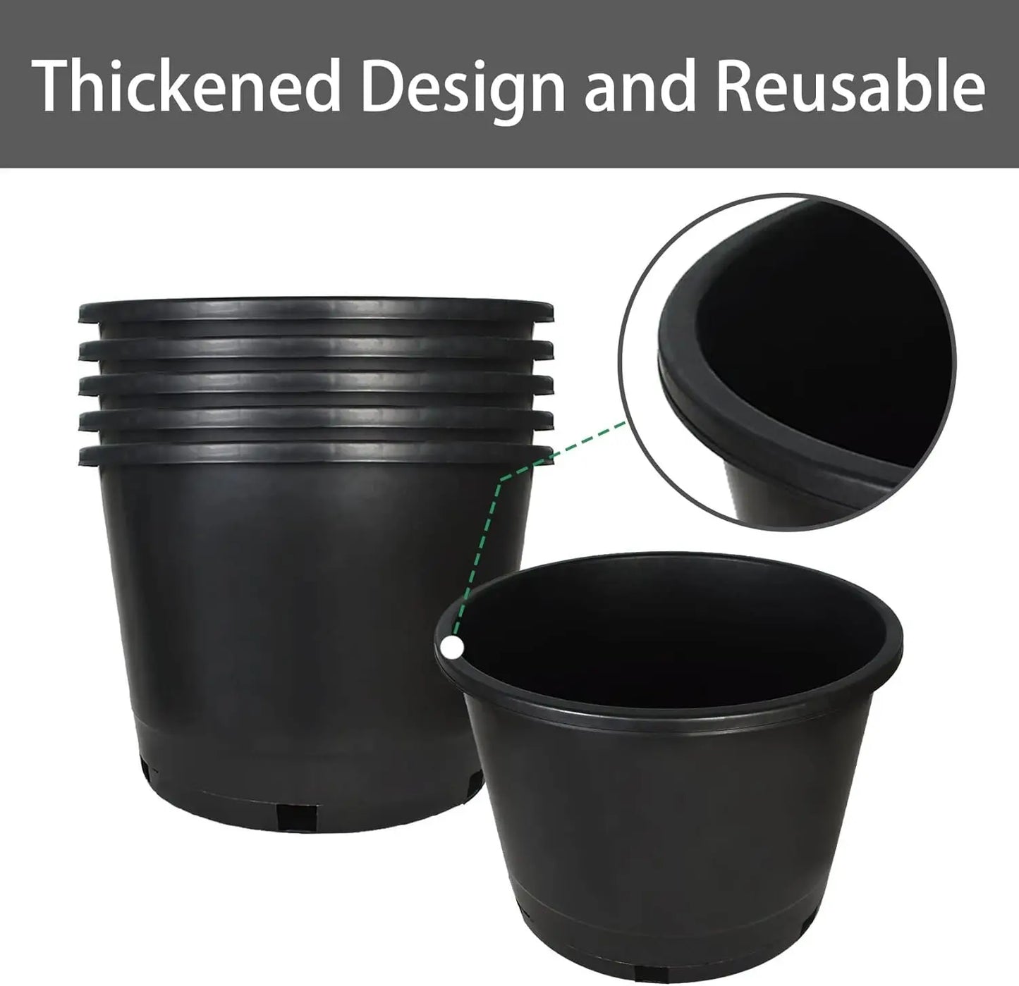 Plastic Plant Pots Five Pack For Indoor Outdoor Gardening