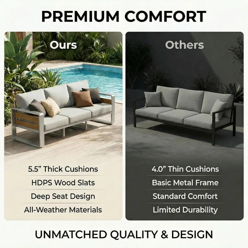 ZANDOR Aluminum Outdoor Patio Conversation Set 5 Piece Coffee Table