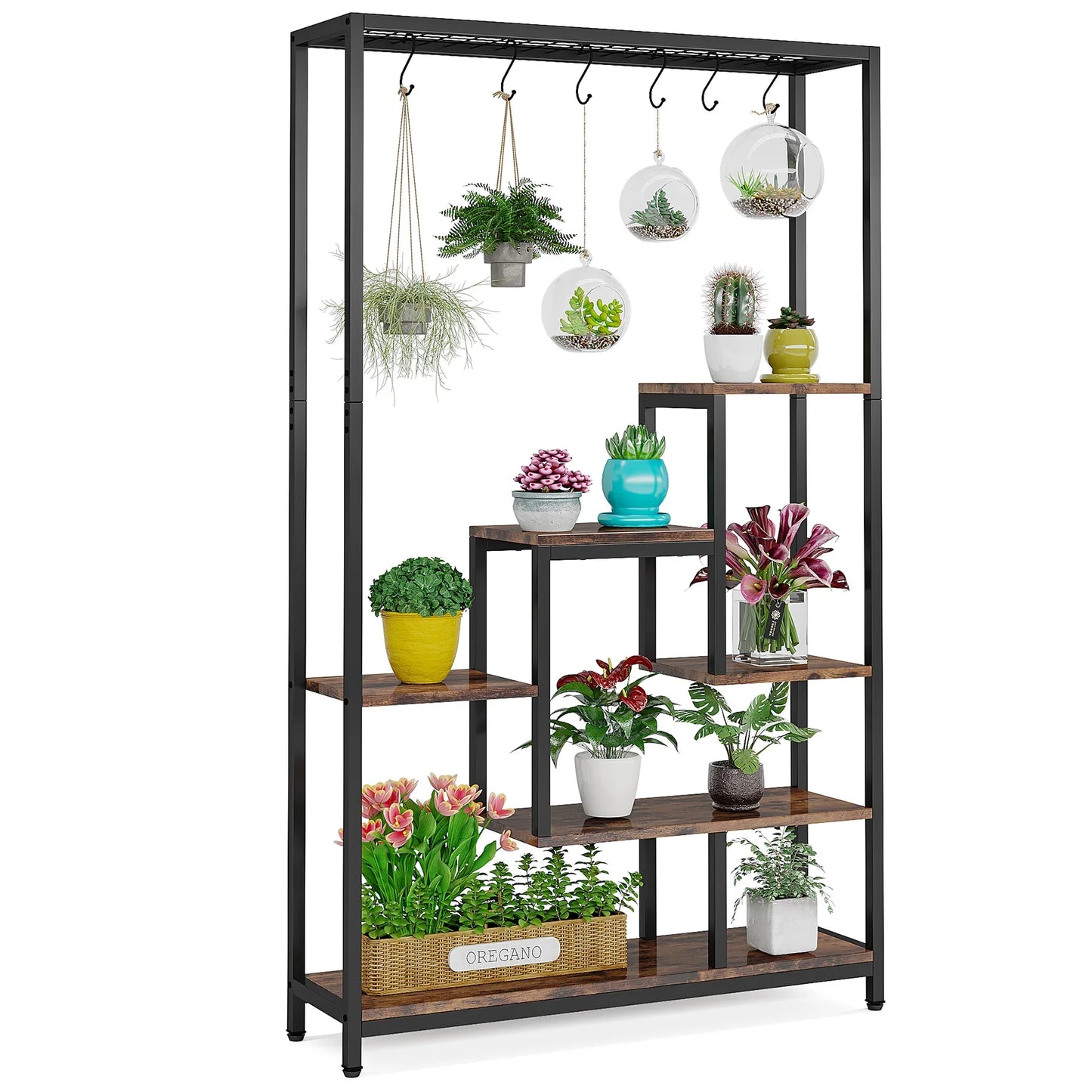 Tribesigns 5 Tier Tall Indoor Plant Stand With Hanging Hooks