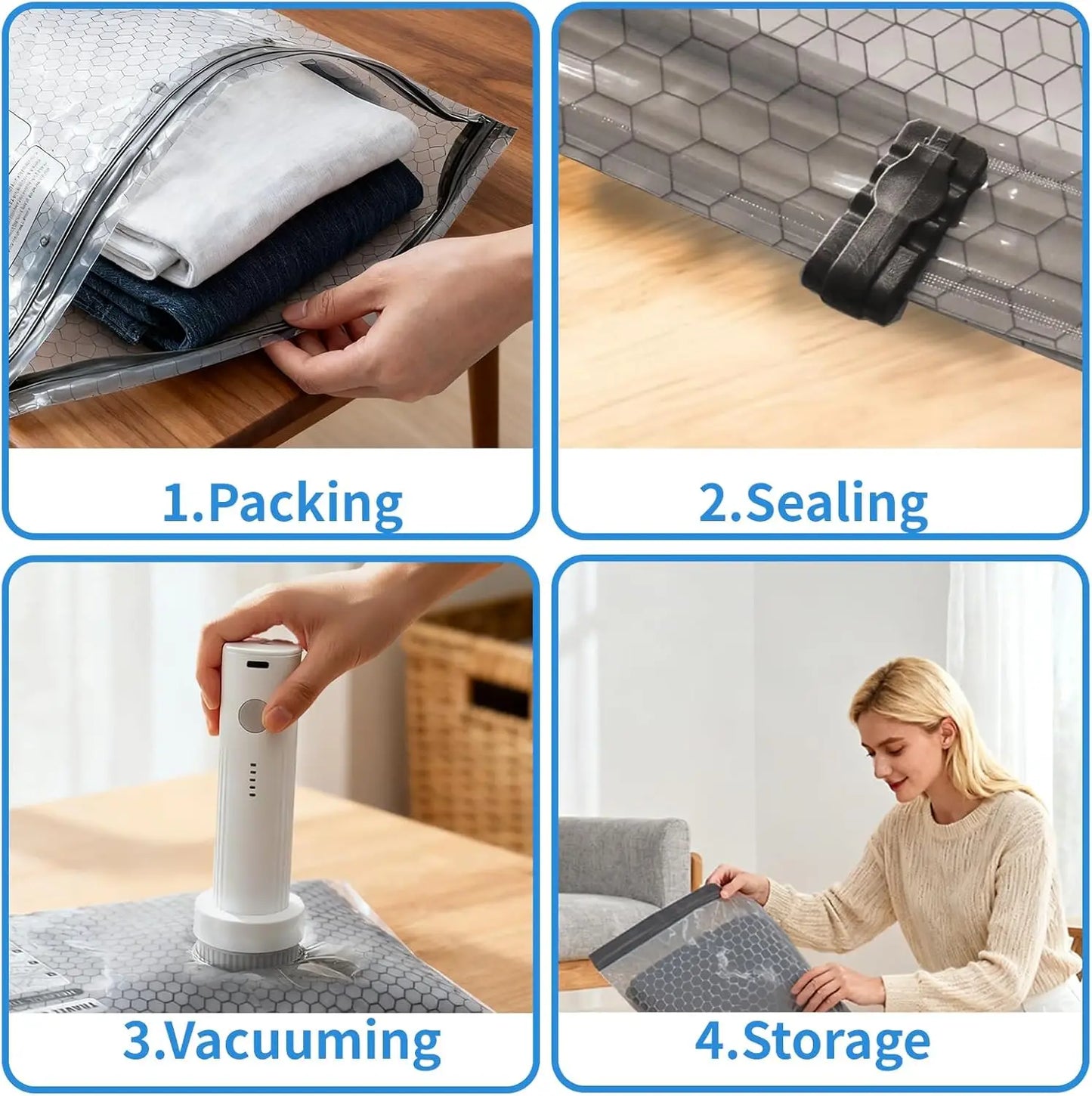 Rechargeable Air Pump Vacuum Storage Bags For Travel And Home