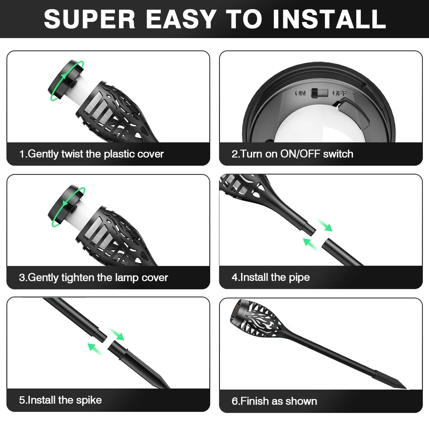 Solar Flame Torch Lights LED Flicker for Outdoor Lawn Pathway