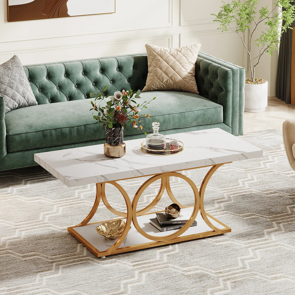 Tribesigns Modern Faux Marble Two Tier Coffee Table