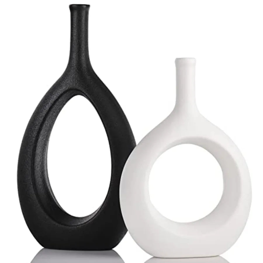 Ceramic Vase Set Modern Hollow Circle Vases Home Decor