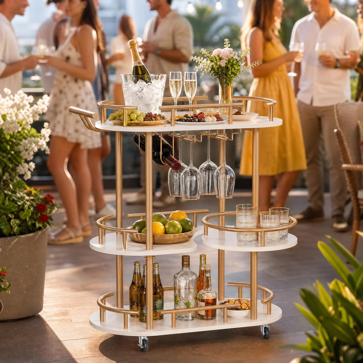 HiMISS Rolling Bar Cart With Wine Rack And Glass Holder