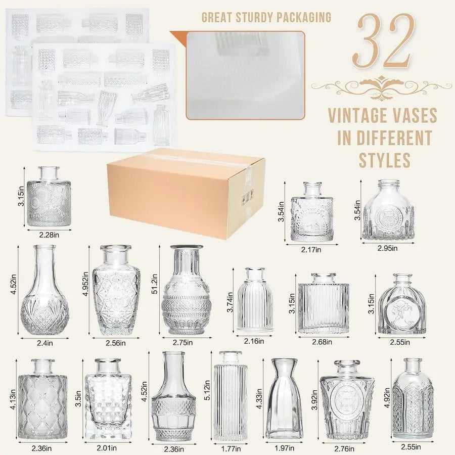 Bud Vase Set of 32 Glass Vases for Wedding Centerpieces