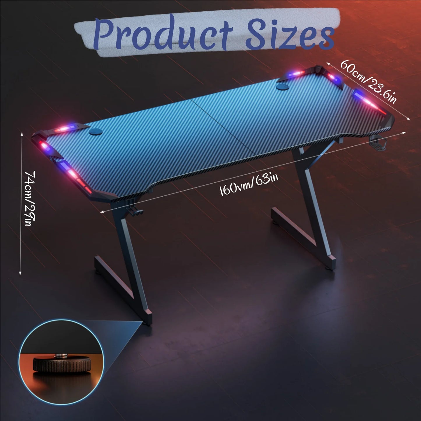 FRODROVIA Y-Shaped Gaming Desk With RGB LED Lights Cup Holder