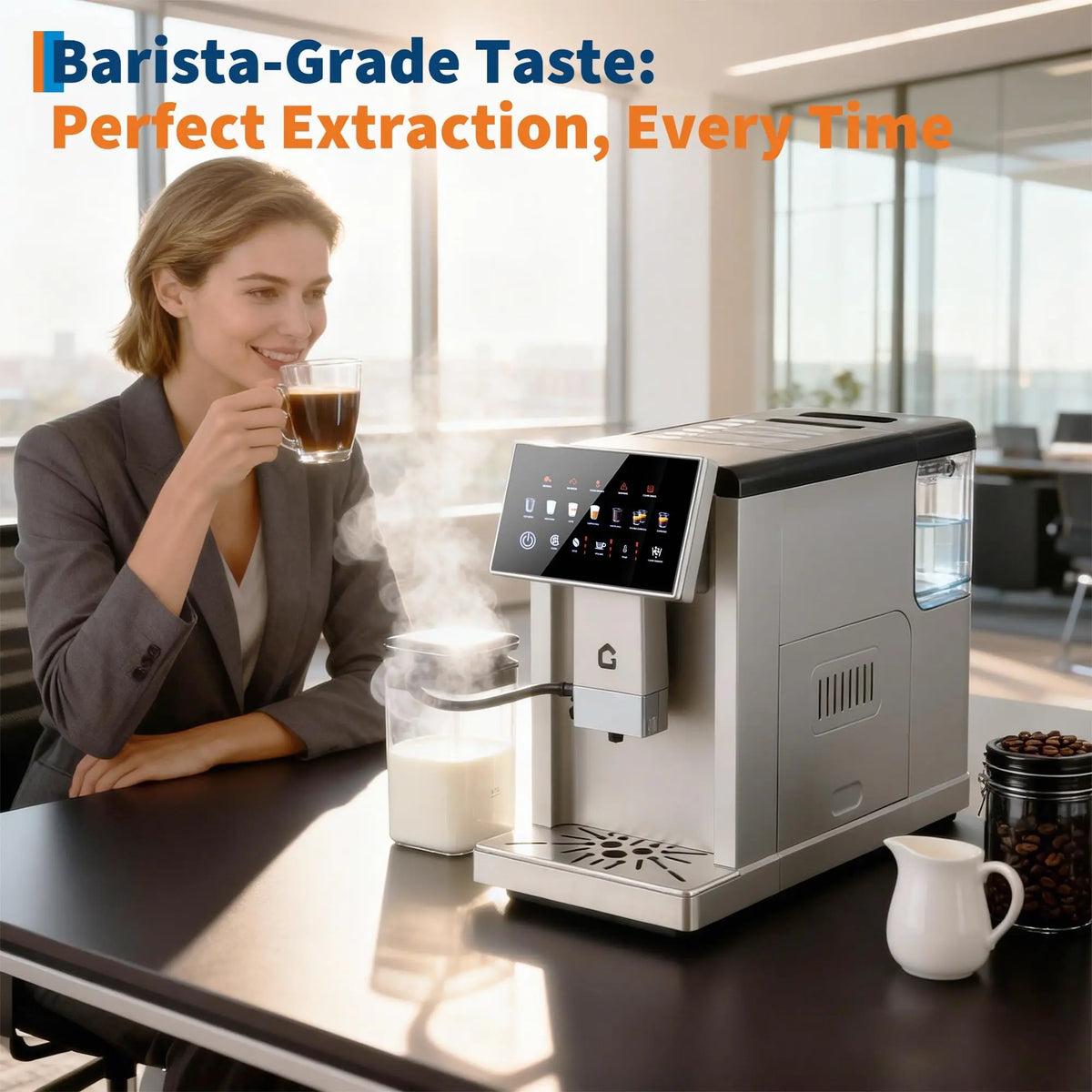 Adoolla Automatic Espresso Machine With Milk Frother And Removable Grinder