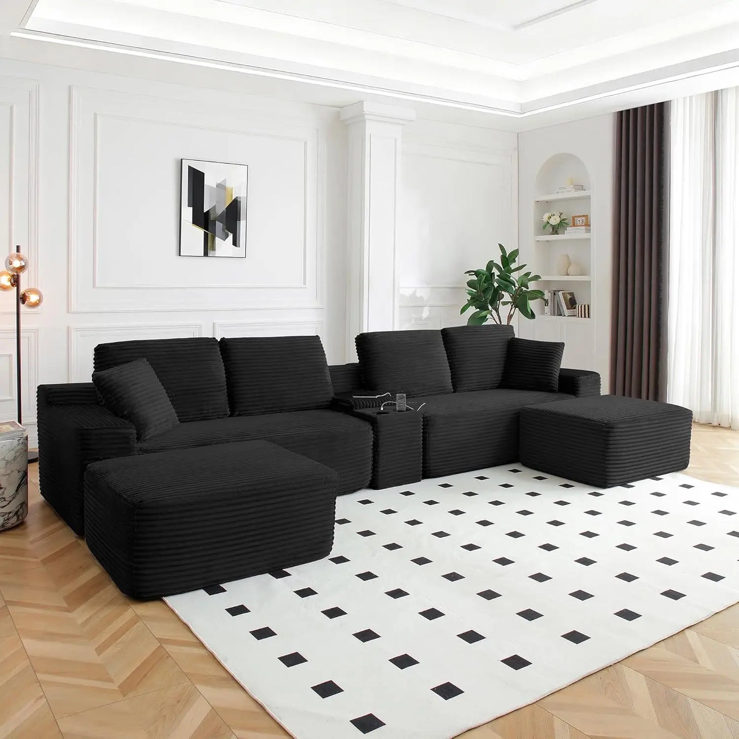 Modular L-Shaped Sectional Sofa With USB Ports Corduroy