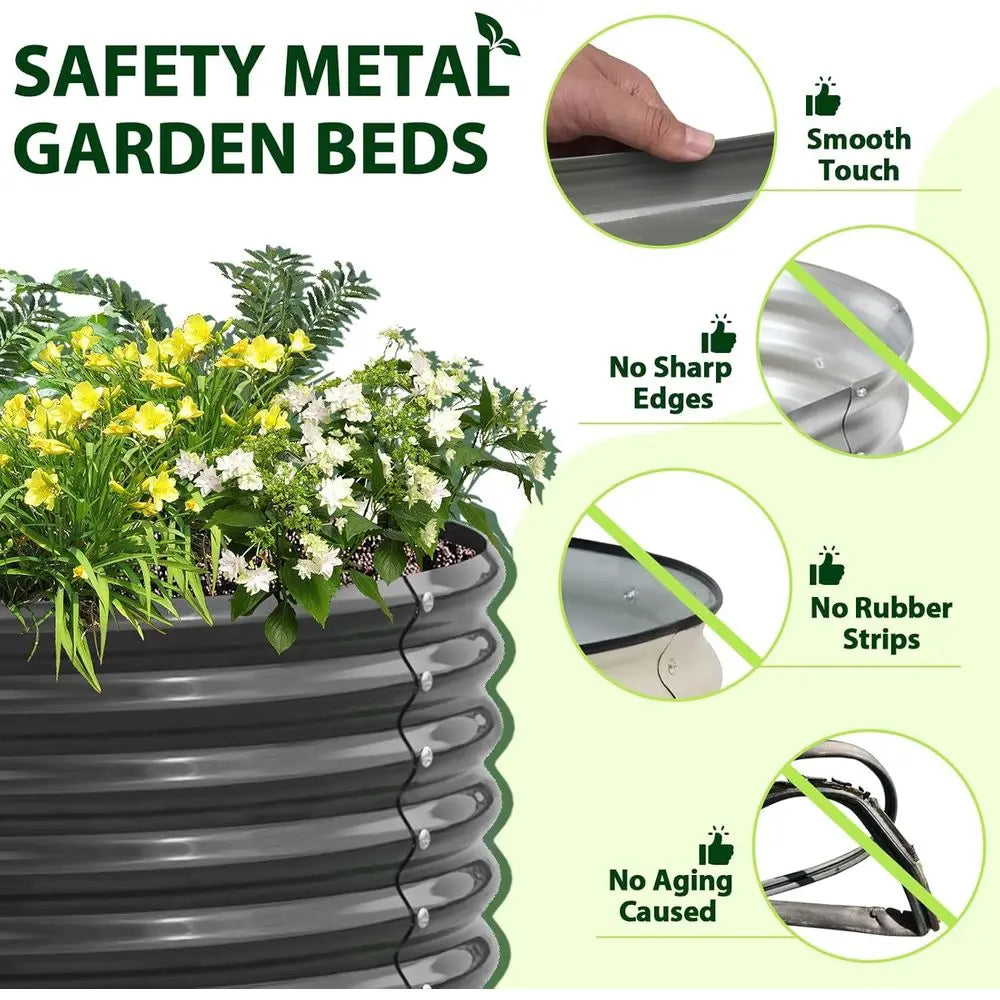 Galvanized Raised Garden Bed Set For Outdoor Vegetables And Herbs