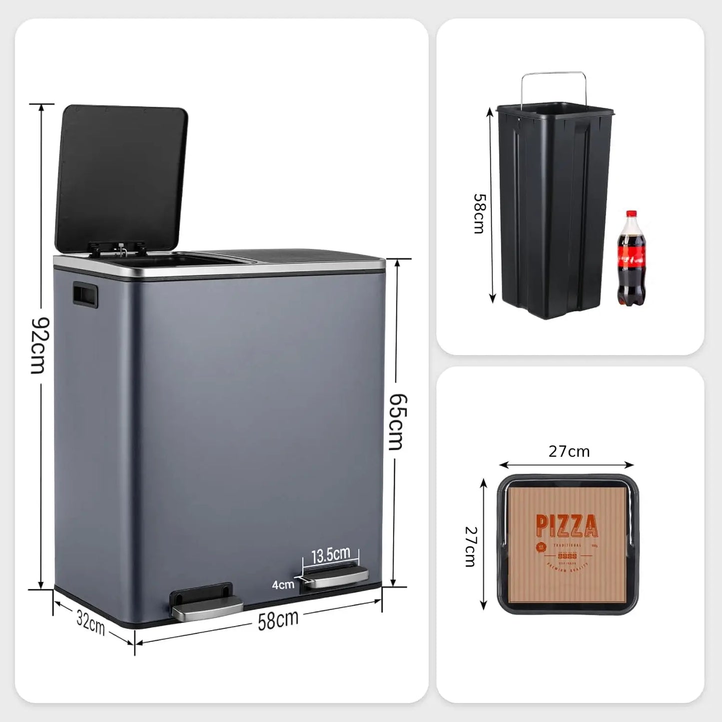Stainless Steel Dual Recycling Trash Can With Soft-Close Lid