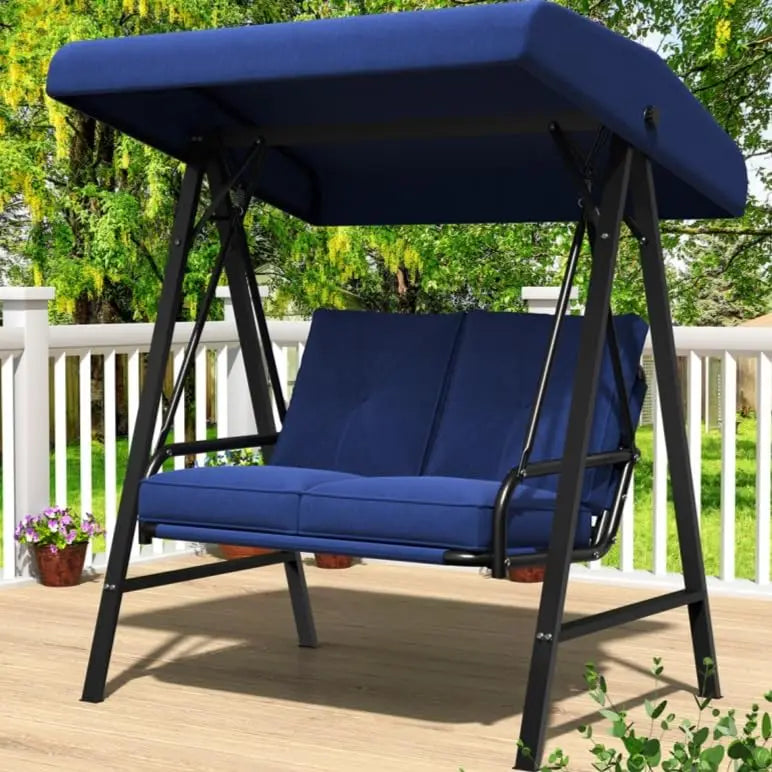 Outdoor 2-Seat Swing Chair With Adjustable Canopy Weatherproof