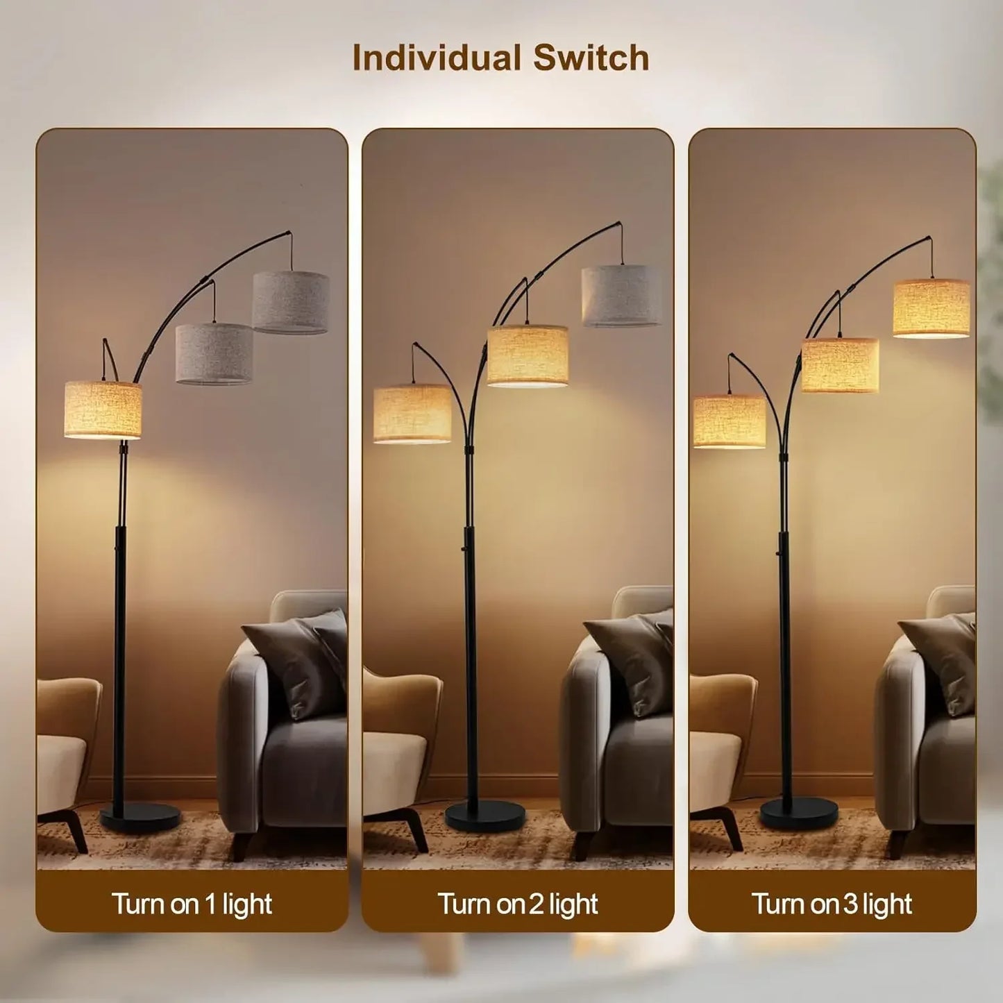Arc Floor Lamp With Remote, 3 Color Temperatures, Dimmable