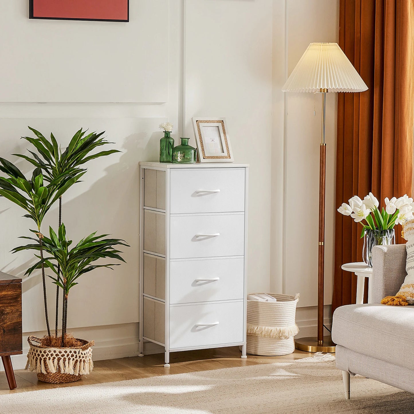 JHK Dresser With Fabric Drawers And Wardrobe Steel Frame