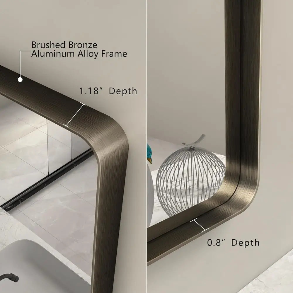 Rectangular Bathroom Mirror With Brushed Metal Finish