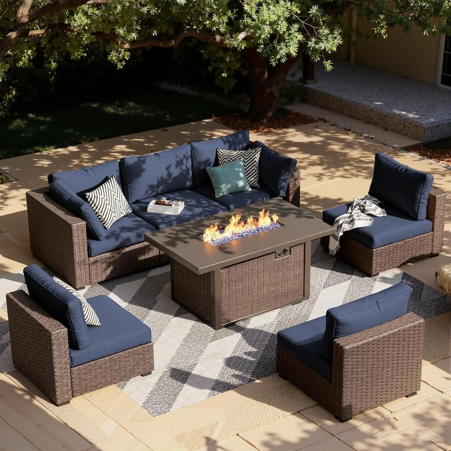XIAOLANG 7 Piece Outdoor Patio Furniture Set Sectional With Firepit