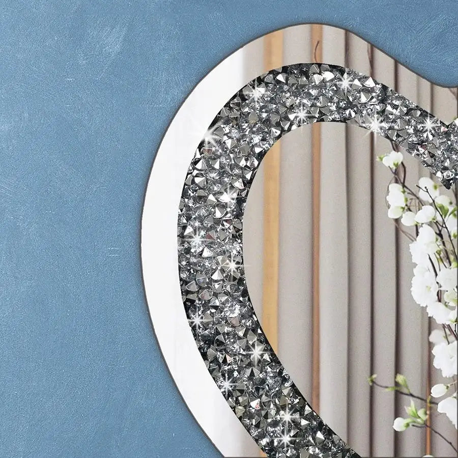 Diamond Heart Shaped Silver Crystal Wall Mirror Decoration