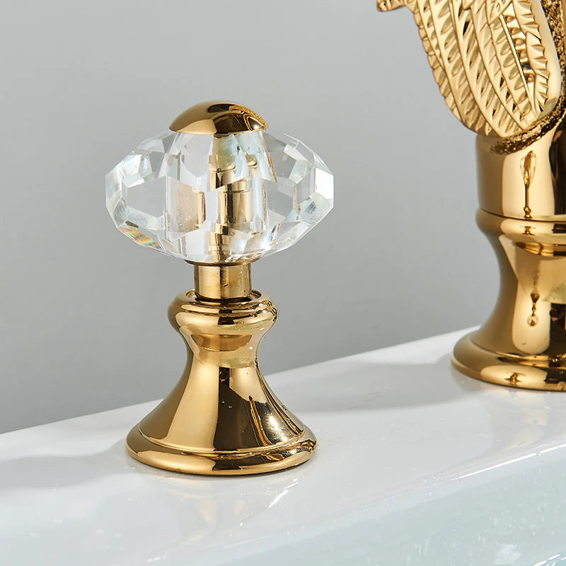 Saeuwtowy Golden Swan Bathroom Faucet With Dual Crystal Handles