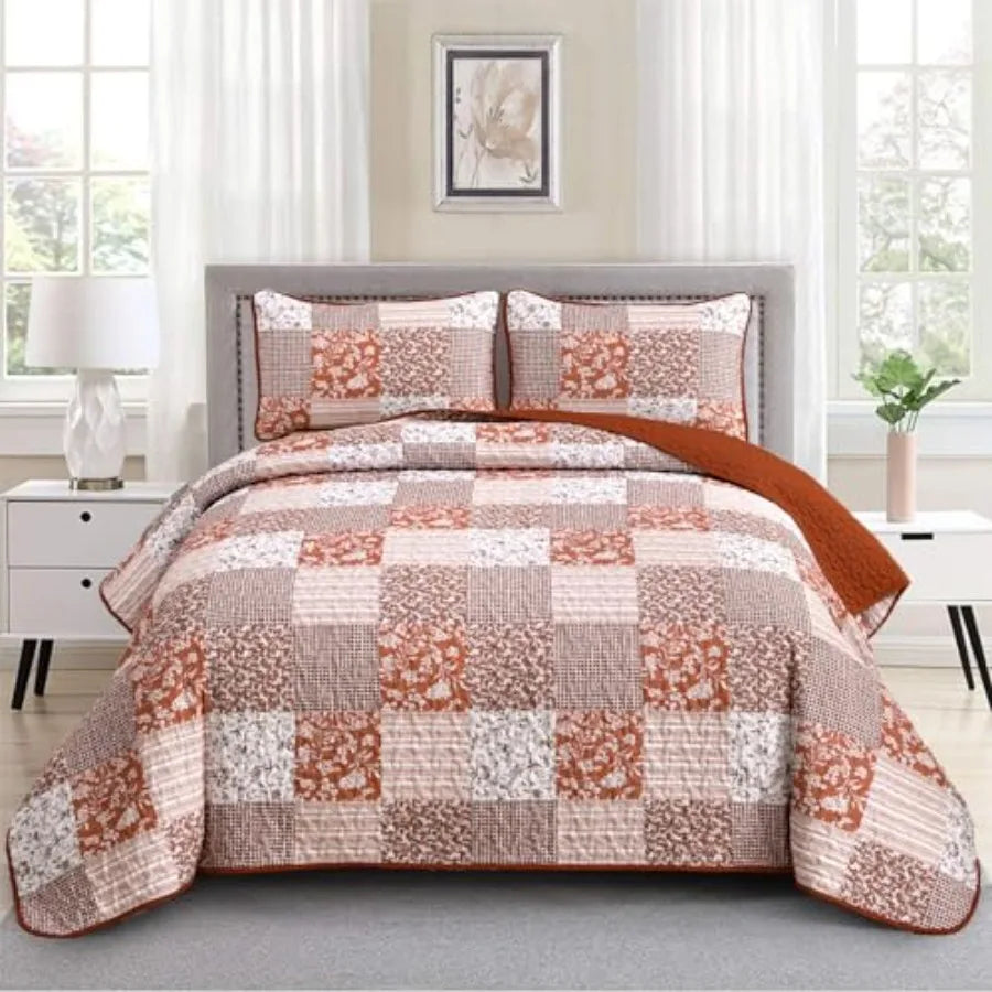 Boho Quilt Set Patchwork Reversible Microfiber Bedding