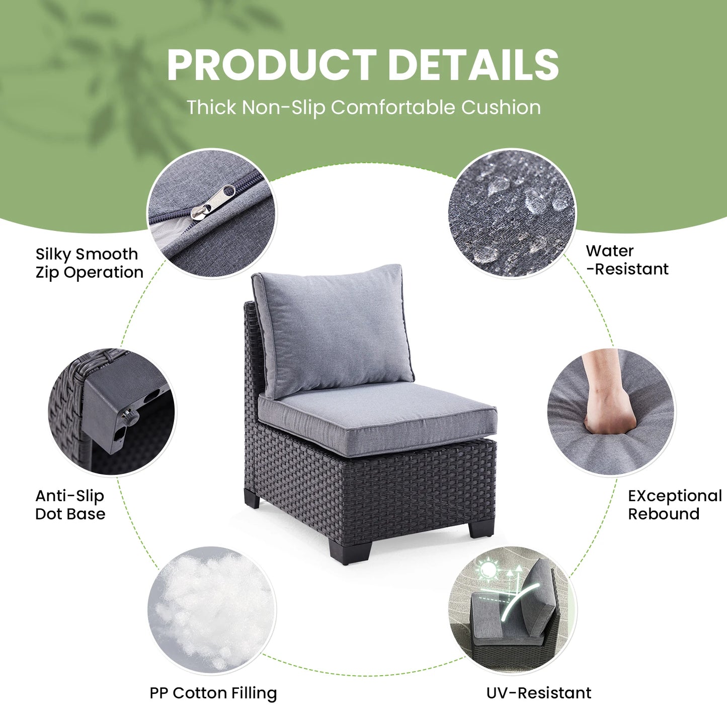Outdoor Patio Sectional Sofa Set With Ottoman Water Resistant Fabric