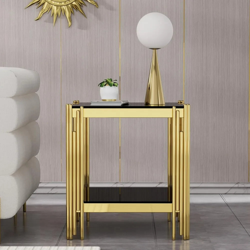 Modern Glass End Table With Glass Top And Mirror Legs