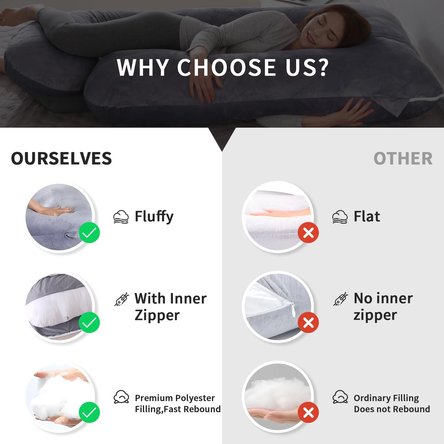 G Shaped Pregnancy Pillow With Removable Cover For Body Support