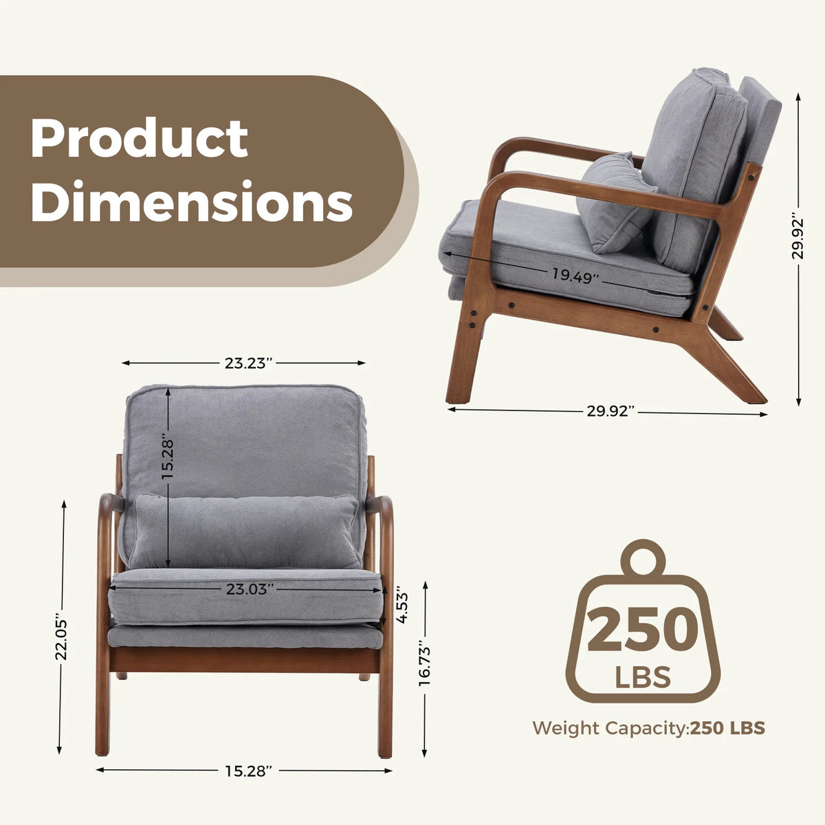 JHK Modern Mid Century Accent Chair With Arms And Cushion