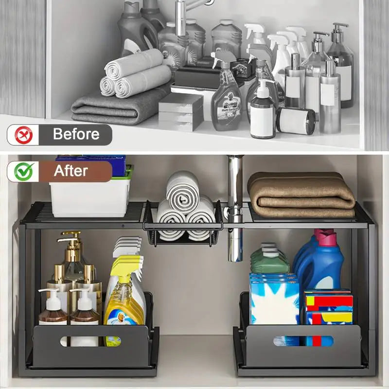 Under Sink Sliding Storage Organizer With 2 Drawers
