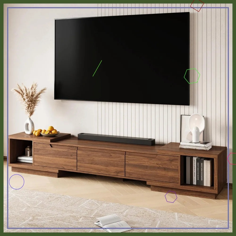 Extendable TV Stand for Large TVs Modern Entertainment Center With Storage