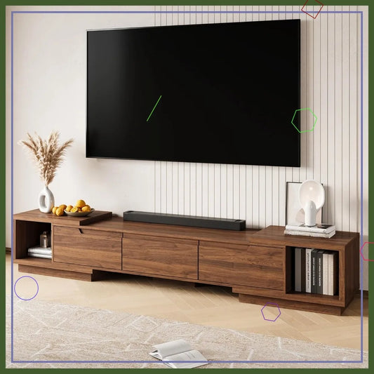 Extendable TV Stand for Large TVs Modern Entertainment Center With Storage