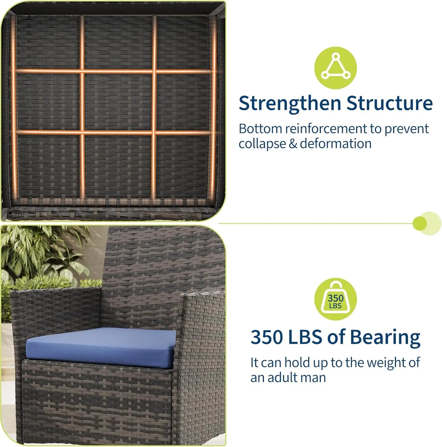 HiMISS Outdoor Patio Furniture Set Rattan Chairs And Glass Table