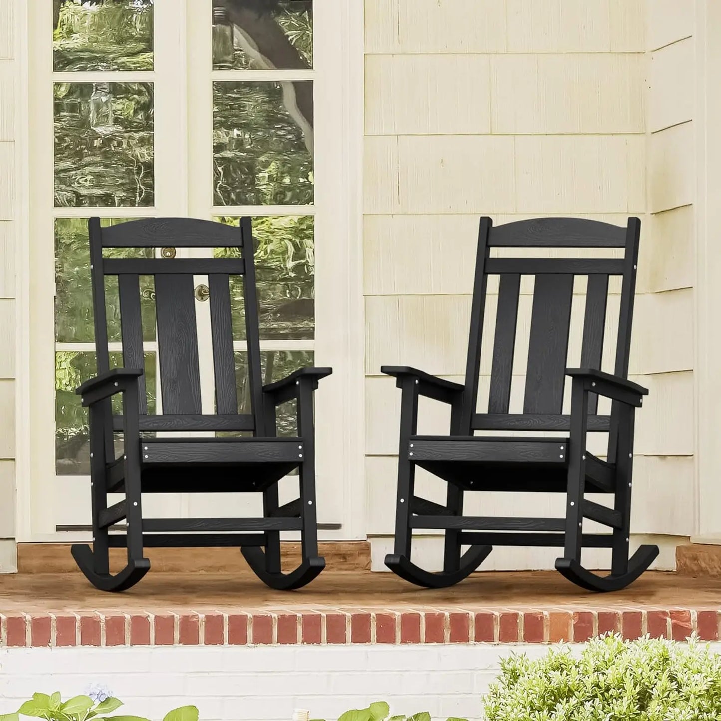 Outdoor Rocking Chairs Set of 2 Weather Resistant Plastic Rockers
