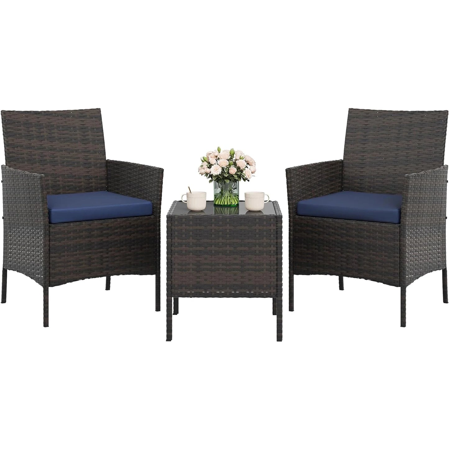 HiMISS Outdoor Patio Furniture Set Rattan Chairs And Glass Table