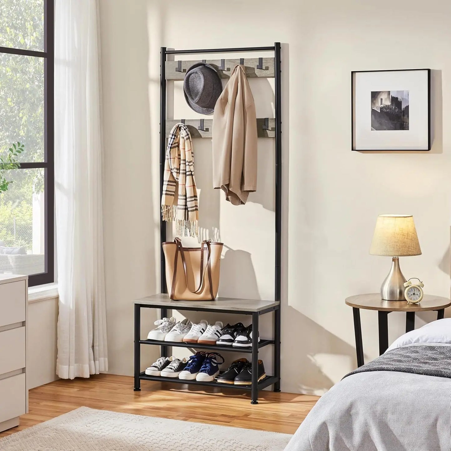 XMSJ Hall Tree Coat Rack With Shoe Bench And Hooks