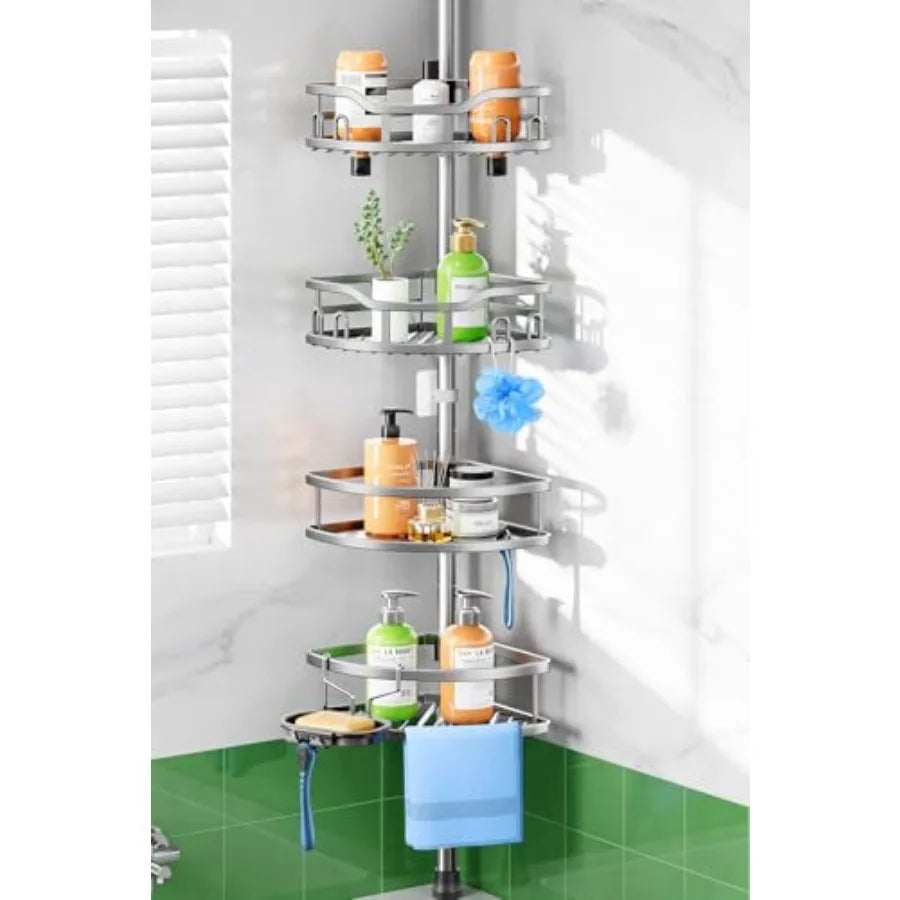 Shower Caddy Tension Pole Corner Organizer Shelf 4-Tier For Renters