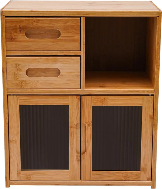 Bymaocar Bamboo Kitchen Pantry Cabinet With Bread Box And Drawers