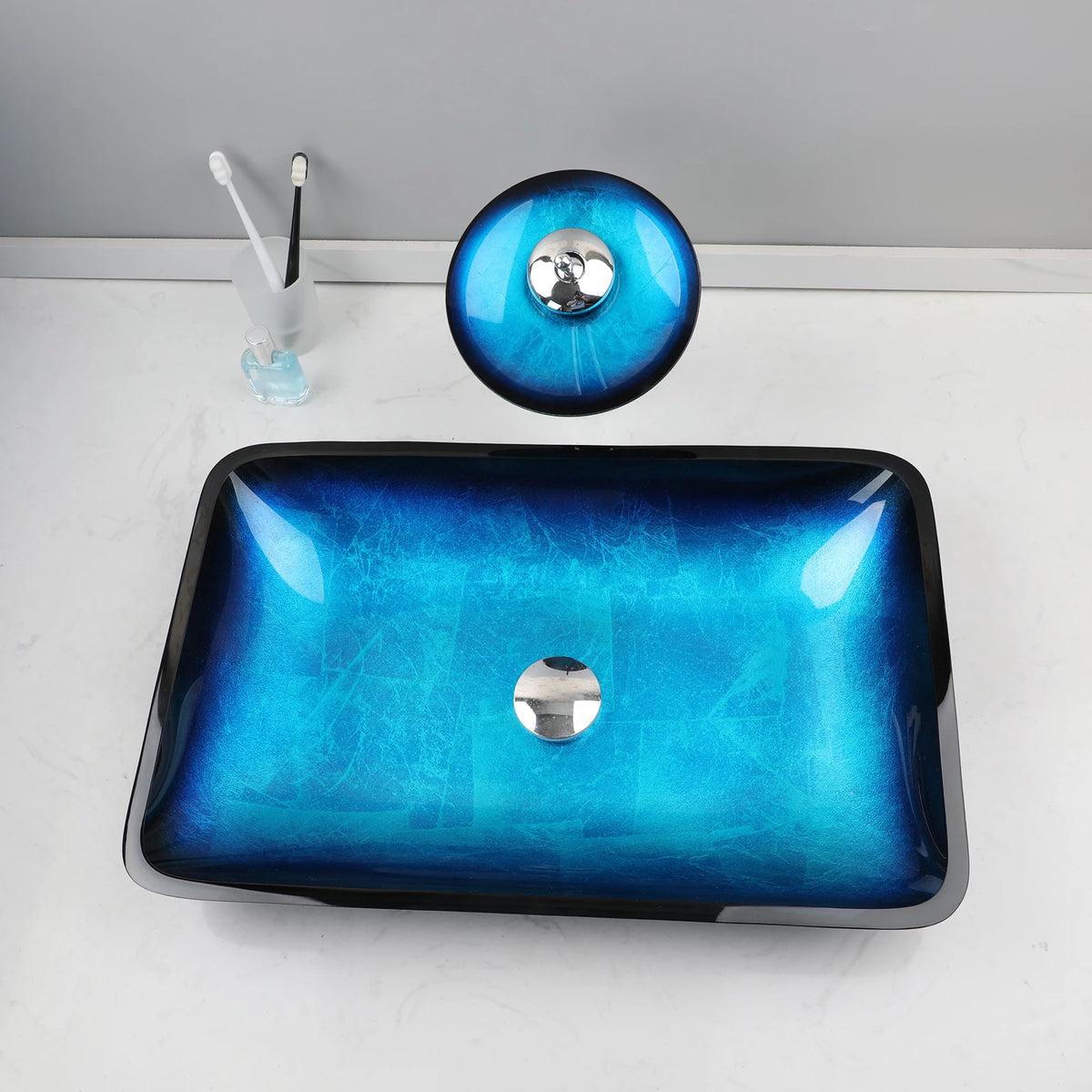 Sinlauku Tempered Glass Vessel Sink With Modern Faucet Set