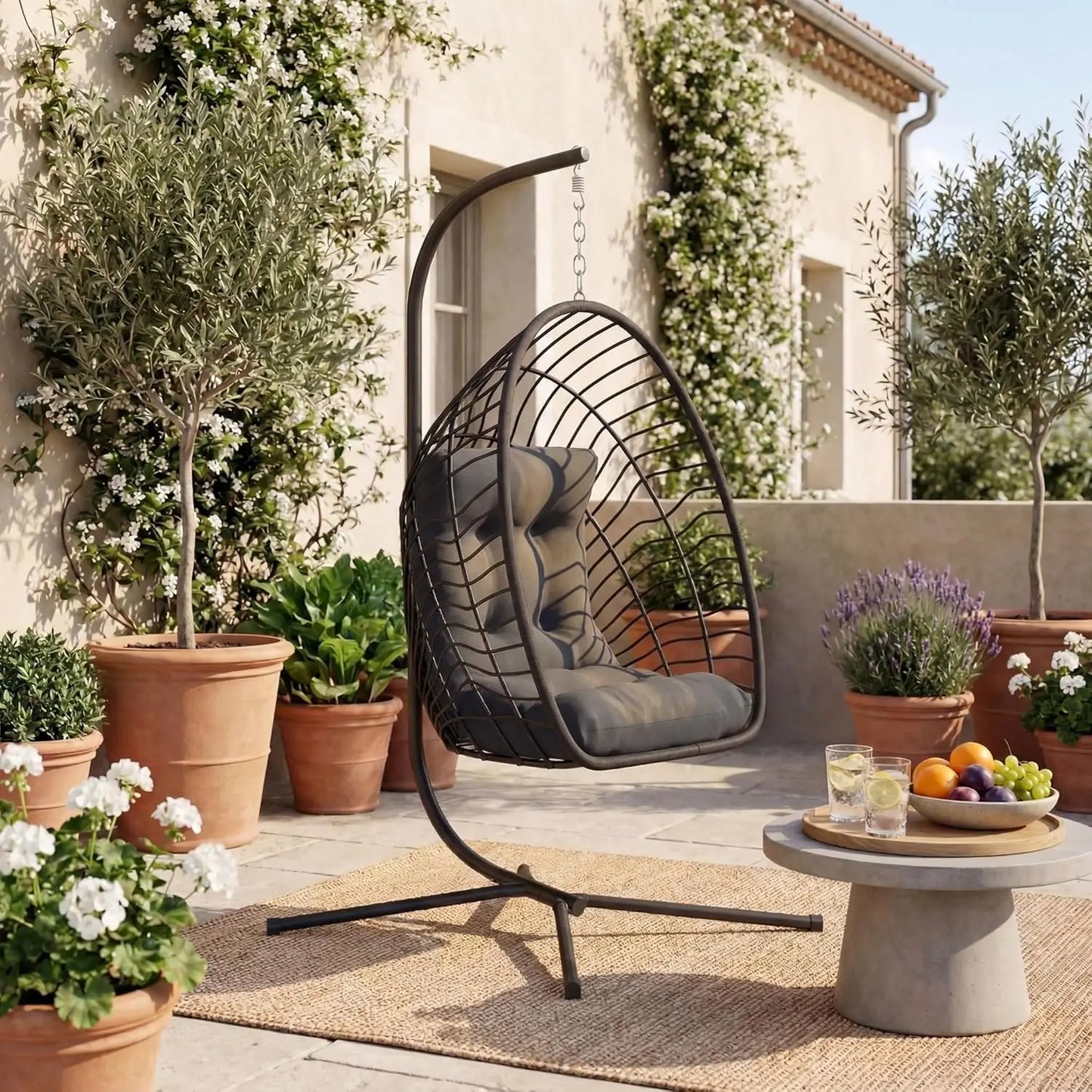 PE Rattan Egg Chair With Stand Heavy Duty Metal Frame