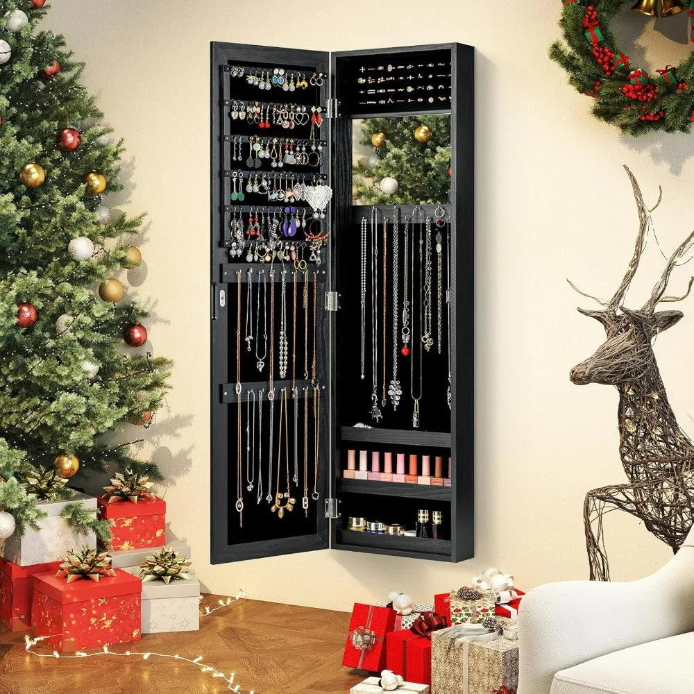 Giantex Wall Mounted Jewelry Cabinet With Mirror Over Door