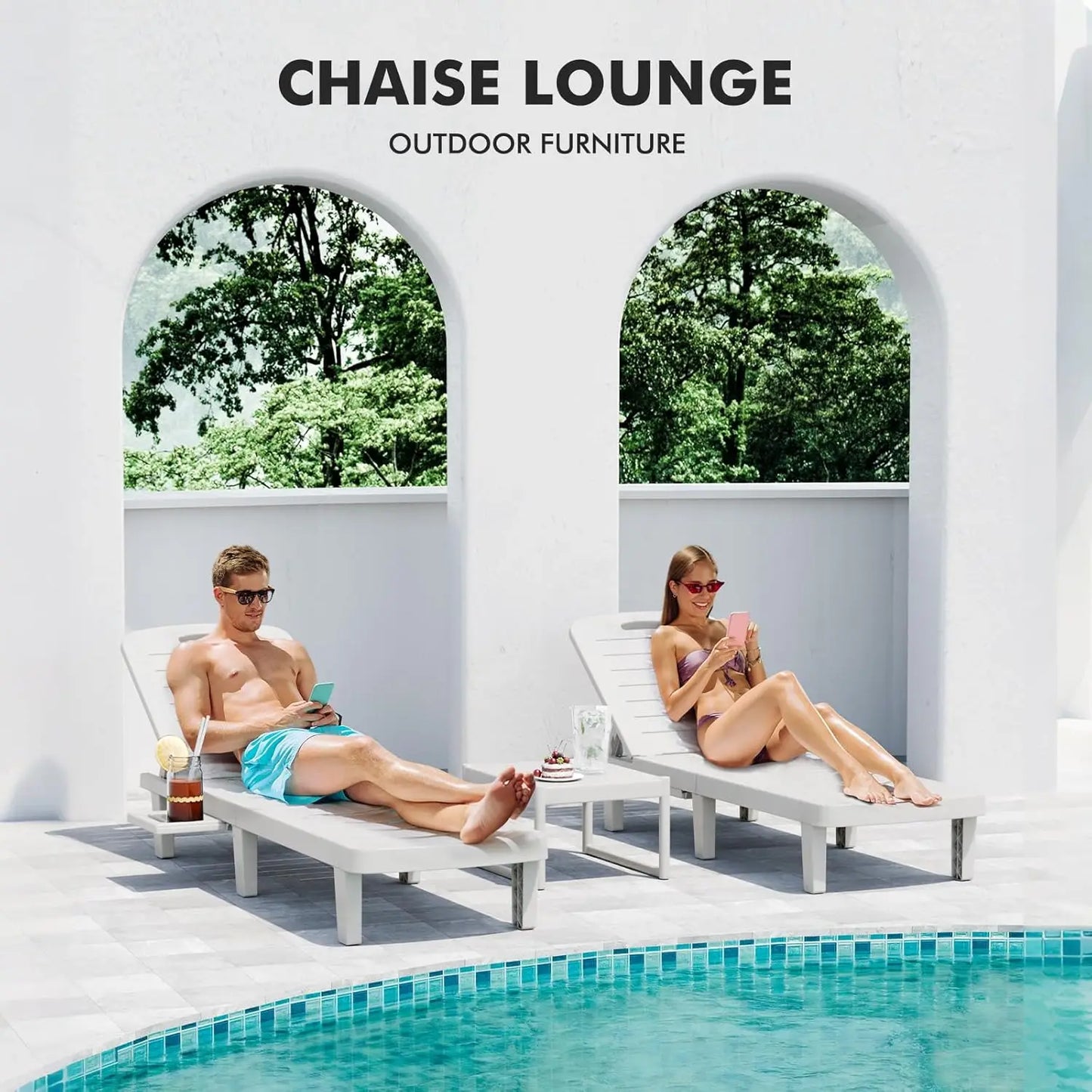 Outdoor Resin Chaise Lounge Chair Set Waterproof Adjustable 2 Pack