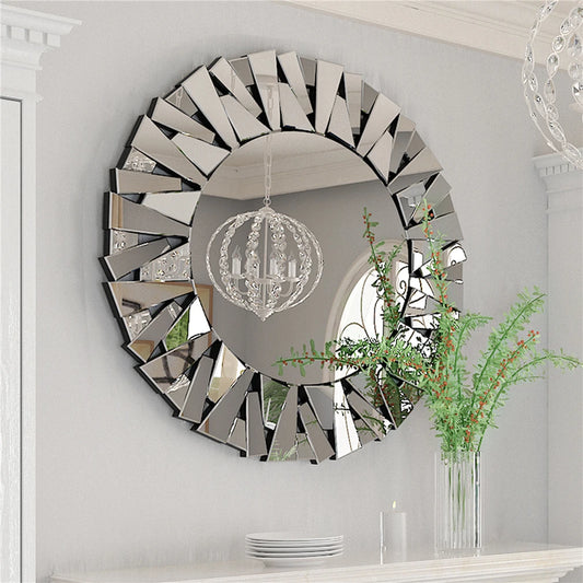 Sunburst Decorative Round Beveled Glass Wall Mirror Accent