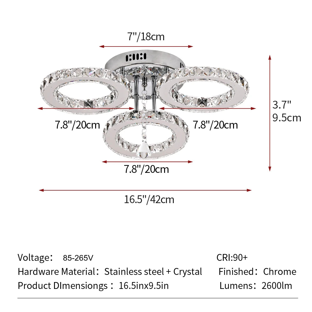 VETRULUS Crystal Ceiling Chandelier LED Lighting For Living Room