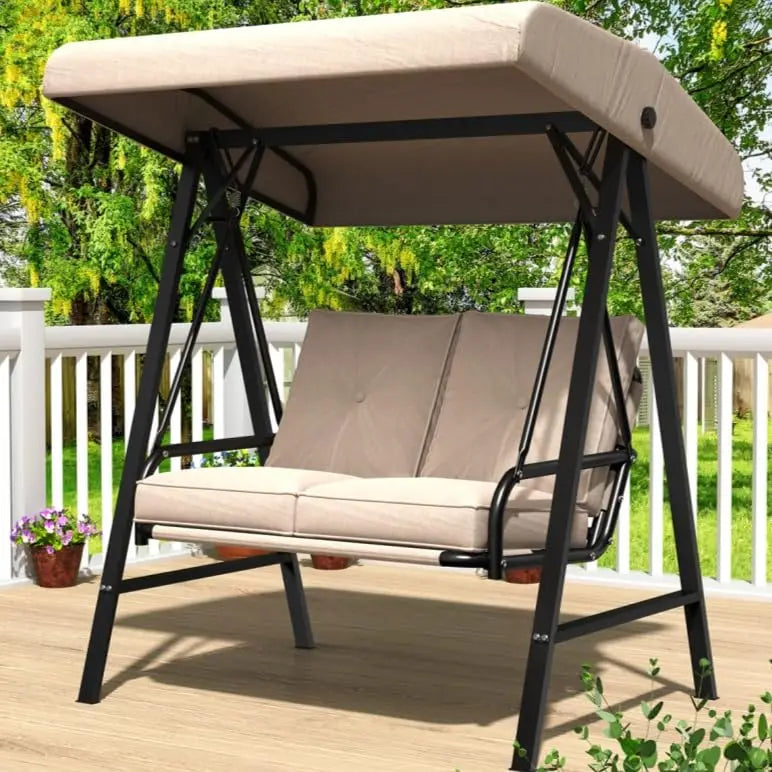 Outdoor 2-Seat Swing Chair With Adjustable Canopy Weatherproof