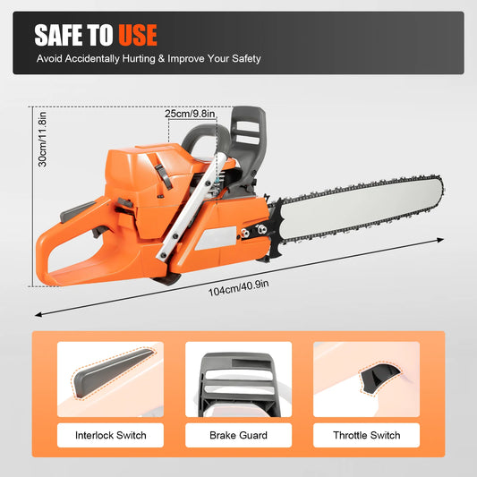 Gas Chainsaw 71.8cc 2 Stroke With Hand Pull Start