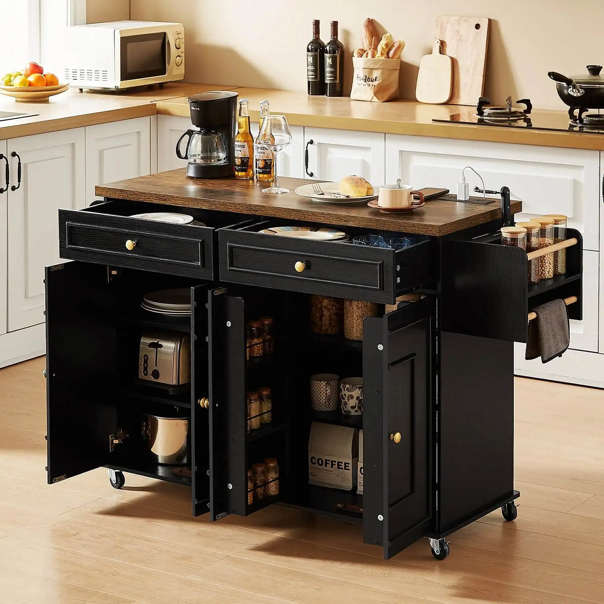 Rolling Kitchen Island With Drop Leaf And Power Outlet
