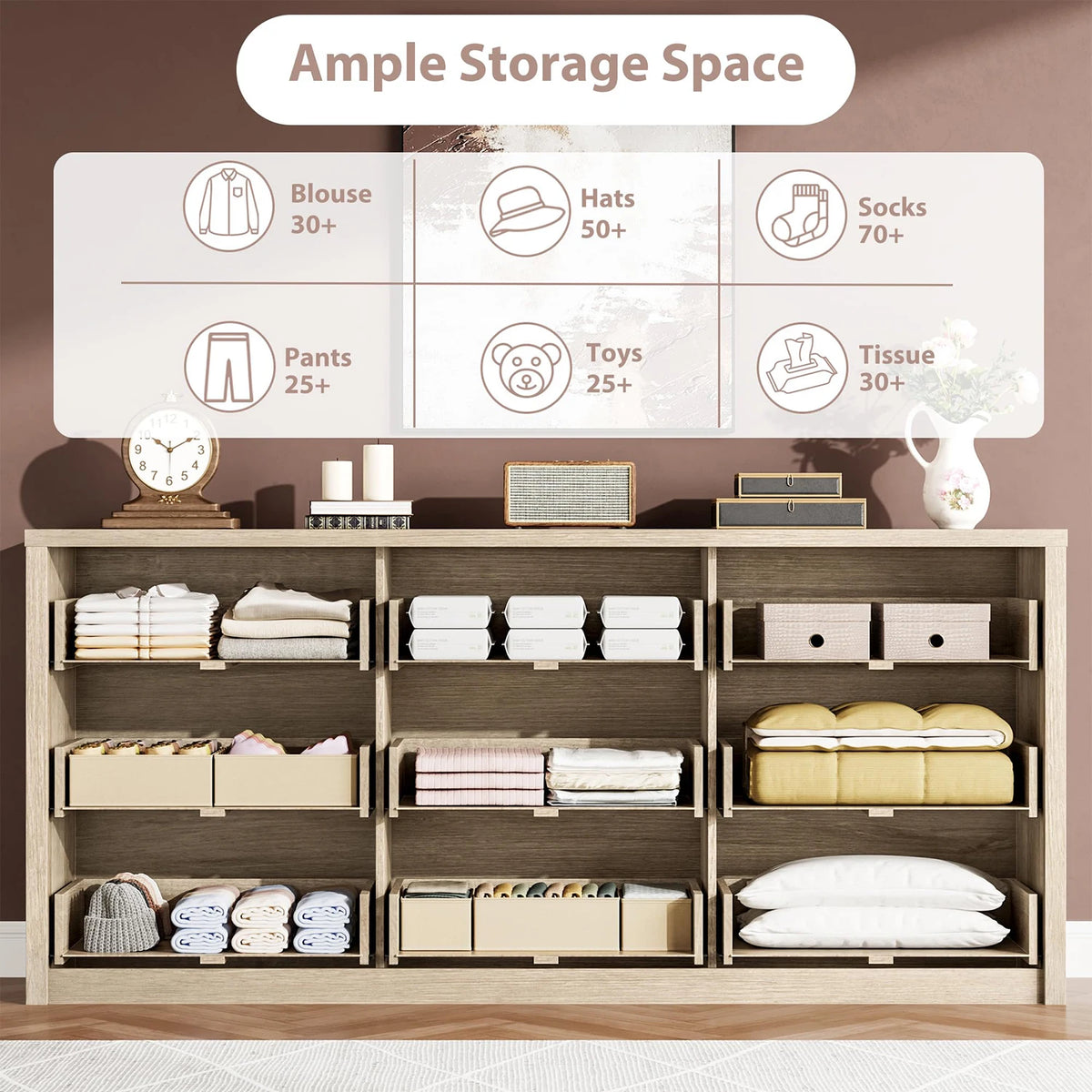 Acekool Modern Handleless Wood Chest Of Drawers With Spacious Storage