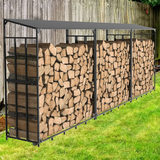Heavy Duty Metal Firewood Rack with Protective Top Cover
