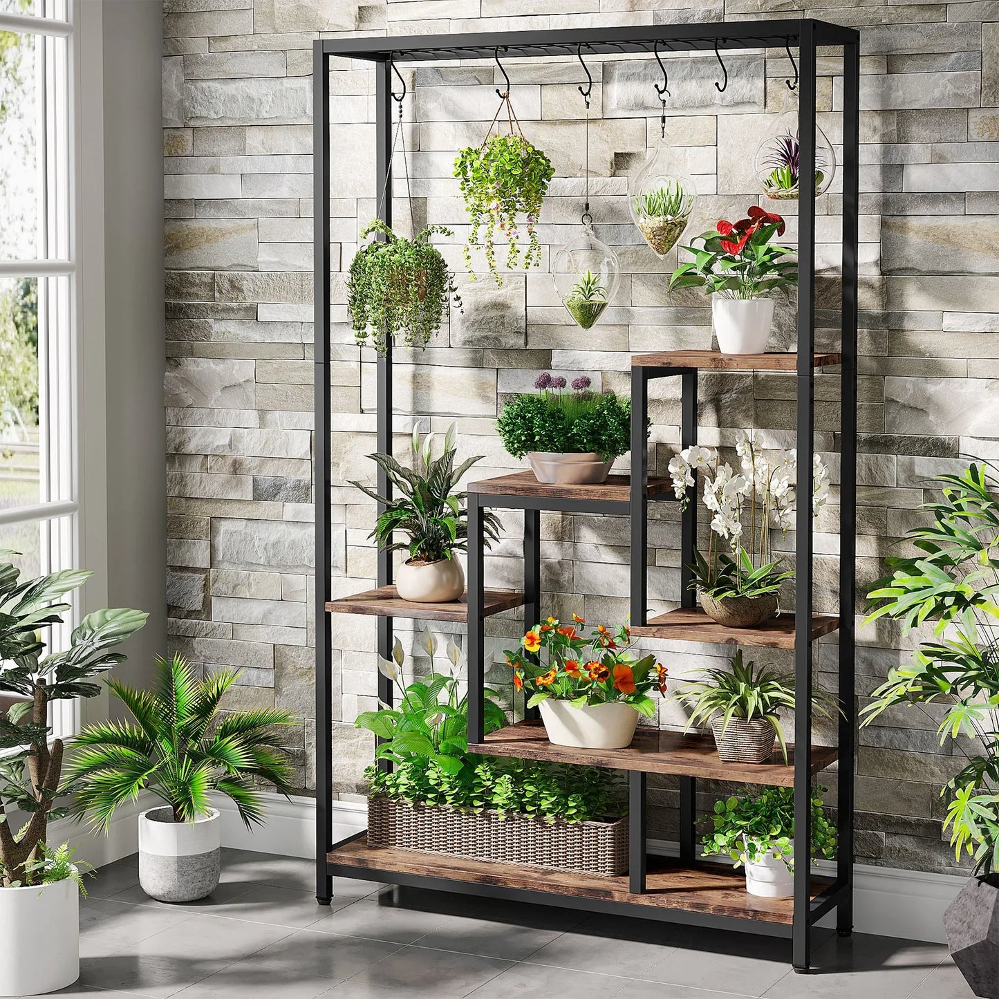 Tribesigns 5 Tier Tall Indoor Plant Stand With Hanging Hooks